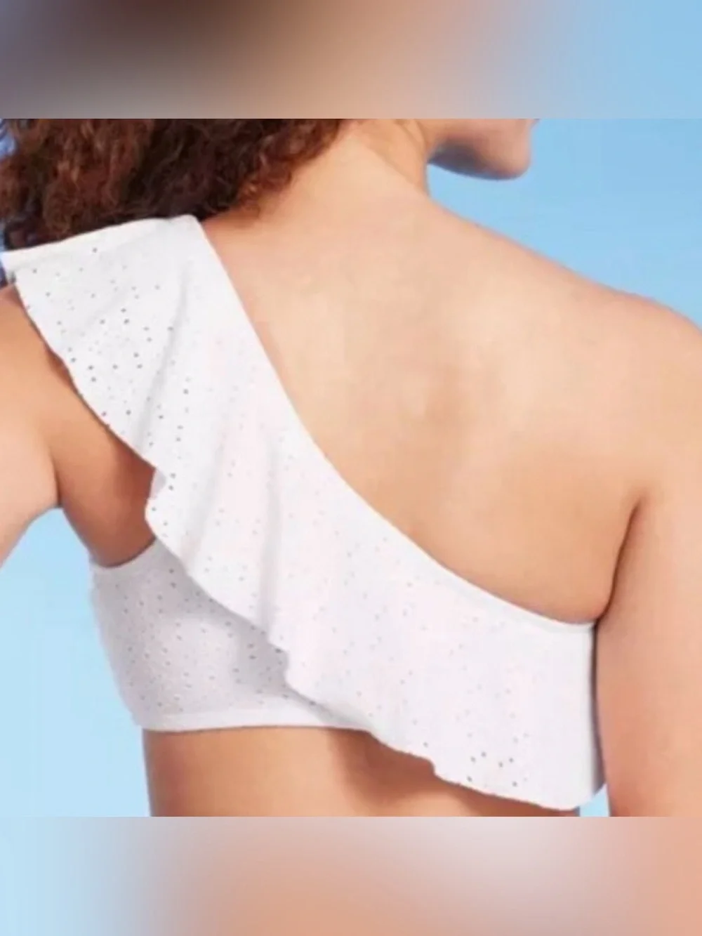 Kona Sol White Eyelet One Shoulder Ruffle‎ Bikini Top NWT